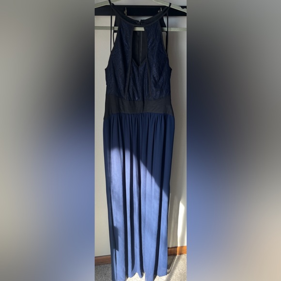 BCBGeneration Navy and Black Lace Chiffon Gown Cut Outs | Size 6 | Worn Once - Picture 3 of 10